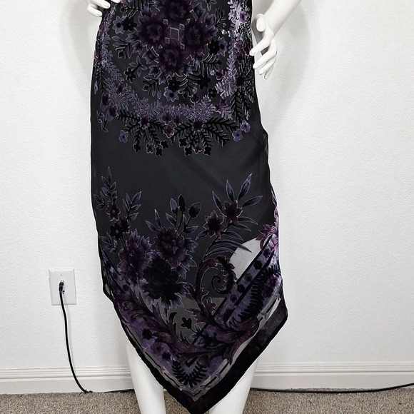 Black Purple Vintage Fairy Burnout Velvet Whimsigoth Halter Witchy Midi Dress L - Picture 4 of 13